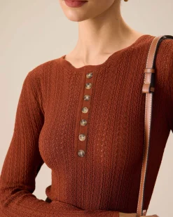 Women's Brown Round Neck Slim Sweater
