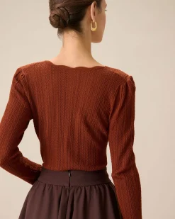 Women's Brown Round Neck Slim Sweater