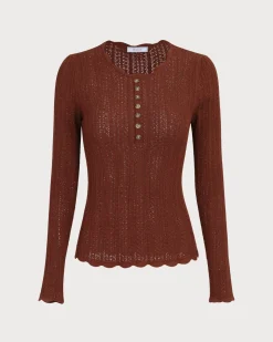 Women's Brown Round Neck Slim Sweater