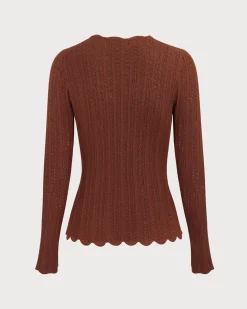 Women's Brown Round Neck Slim Sweater