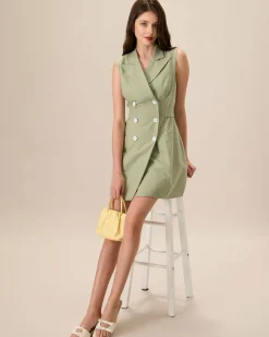 Women's Green Collared Pocket Mini Dress