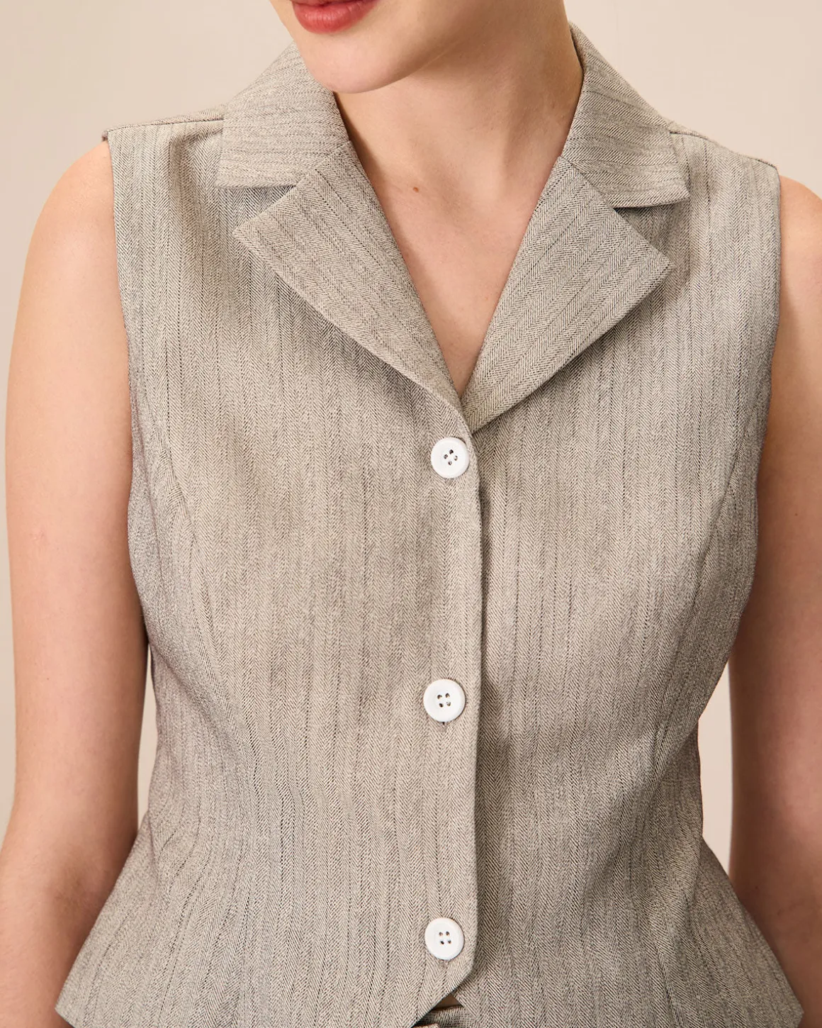 Women's Grey Lapel Single-Breasted Vest