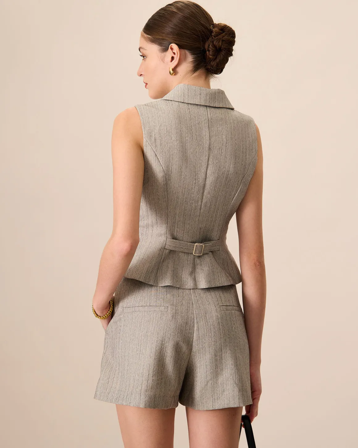 Women's Grey Lapel Single-Breasted Vest