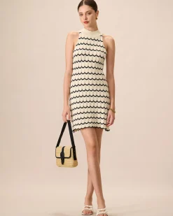 Women's Mock Neck Contrast Knitted Mini Dress
