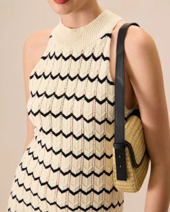 Women's Mock Neck Contrast Knitted Mini Dress