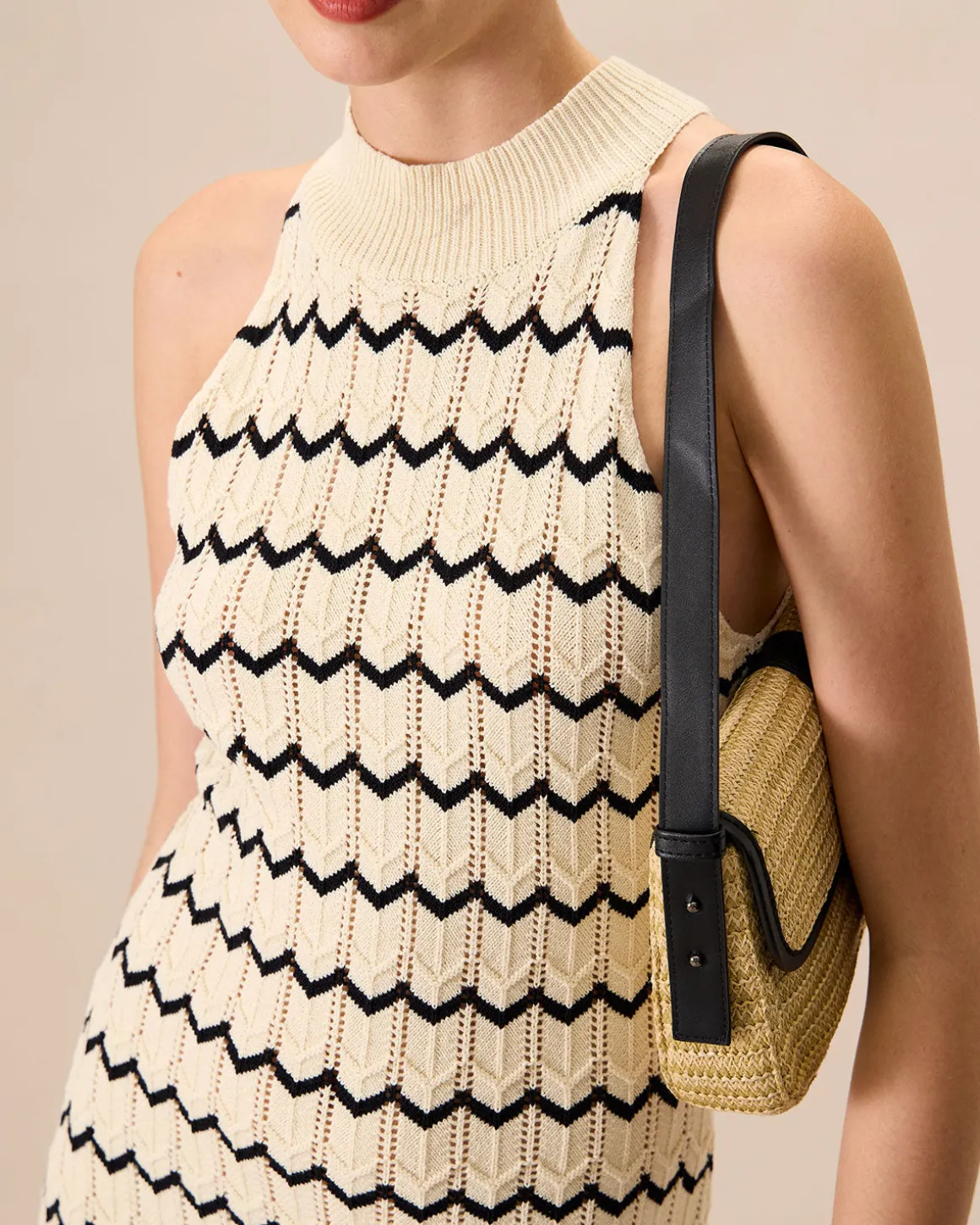 Women's Mock Neck Contrast Knitted Mini Dress