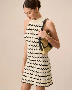 Women's Mock Neck Contrast Knitted Mini Dress