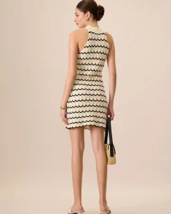 Women's Mock Neck Contrast Knitted Mini Dress