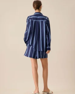 Women's Navy Striped Pocket Shirt