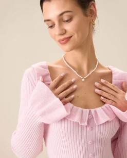Women's Pink U-Neck Ruffle Bodycon Sweater Dress