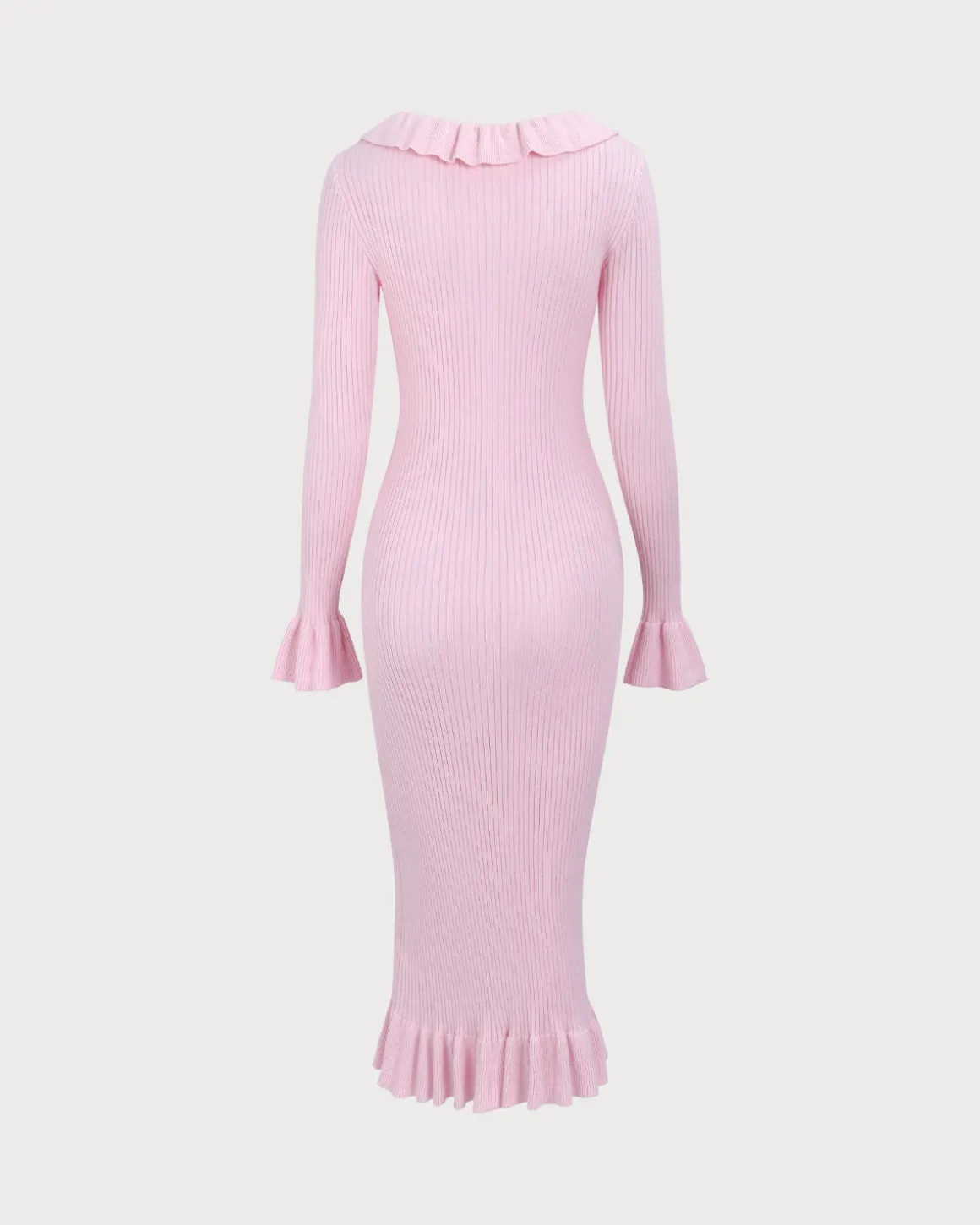 Women's Pink U-Neck Ruffle Bodycon Sweater Dress