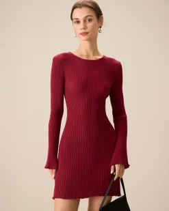 Women's Red Bell Sleeve Bodycon Sweater Dress