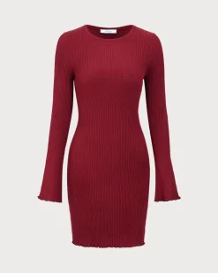 Women's Red Bell Sleeve Bodycon Sweater Dress