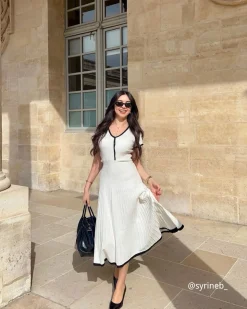 Women's White Contrasting Sweater Midi Dress