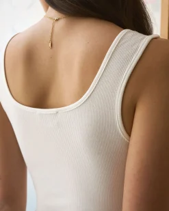 Women's White Knitted Ribbed Tank Top