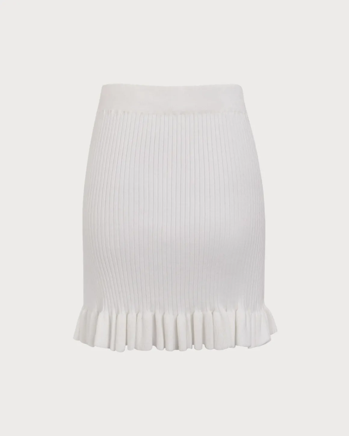 Women's White Ruffle Straight Knit Mini Skirt