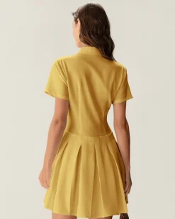 Yellow Button Pleated Mini Dress
