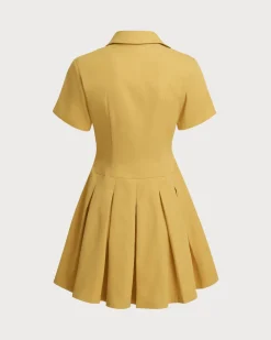Yellow Button Pleated Mini Dress