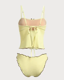 Yellow Contrasting Tankini Swimsuit