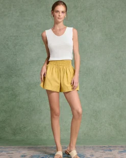 Yellow Elastic Waist Pocket Shorts