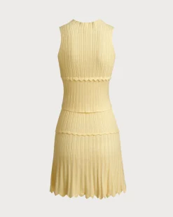 Yellow Elastic Waist Skirt Two-Piece Suit