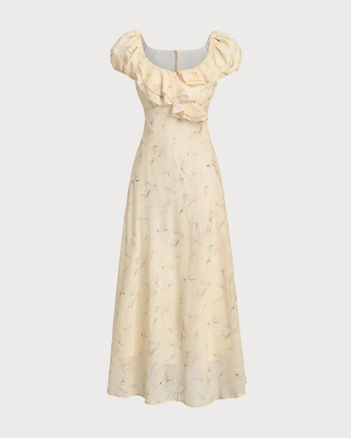 Yellow Floral Cap Sleeve Ruffle Midi Dress