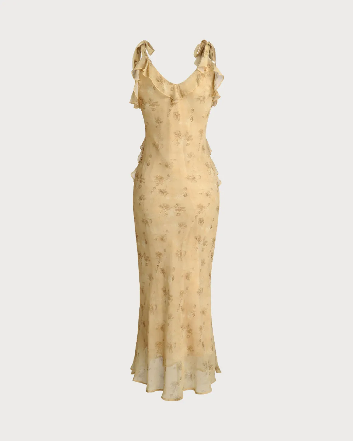 Yellow Floral Chiffon Tie Strap Maxi Dress