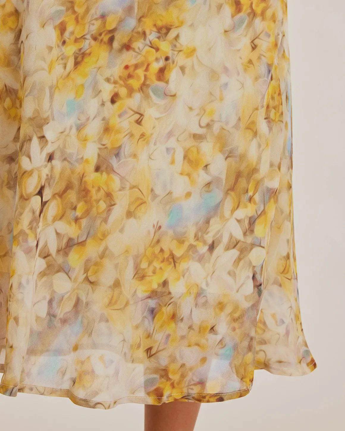 Yellow Floral Chiffon V Neck Maxi Dress