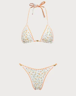 Yellow Floral Contrast Bikini Set