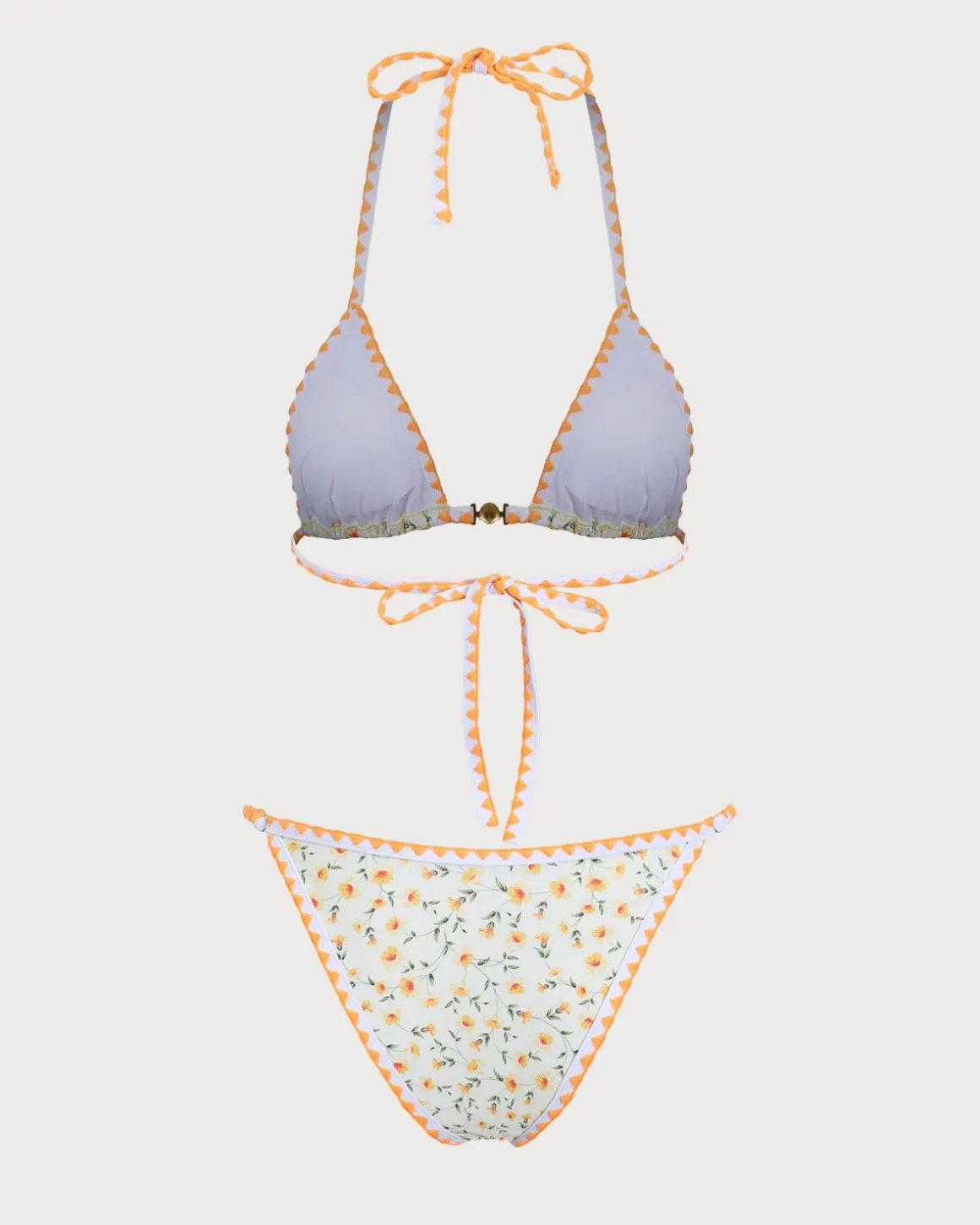 Yellow Floral Contrast Bikini Set