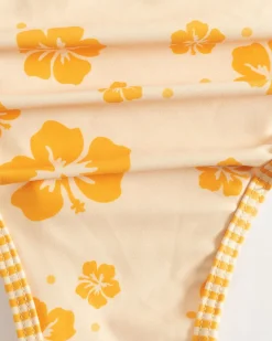Yellow Floral Contrast Hoop Bikini Set