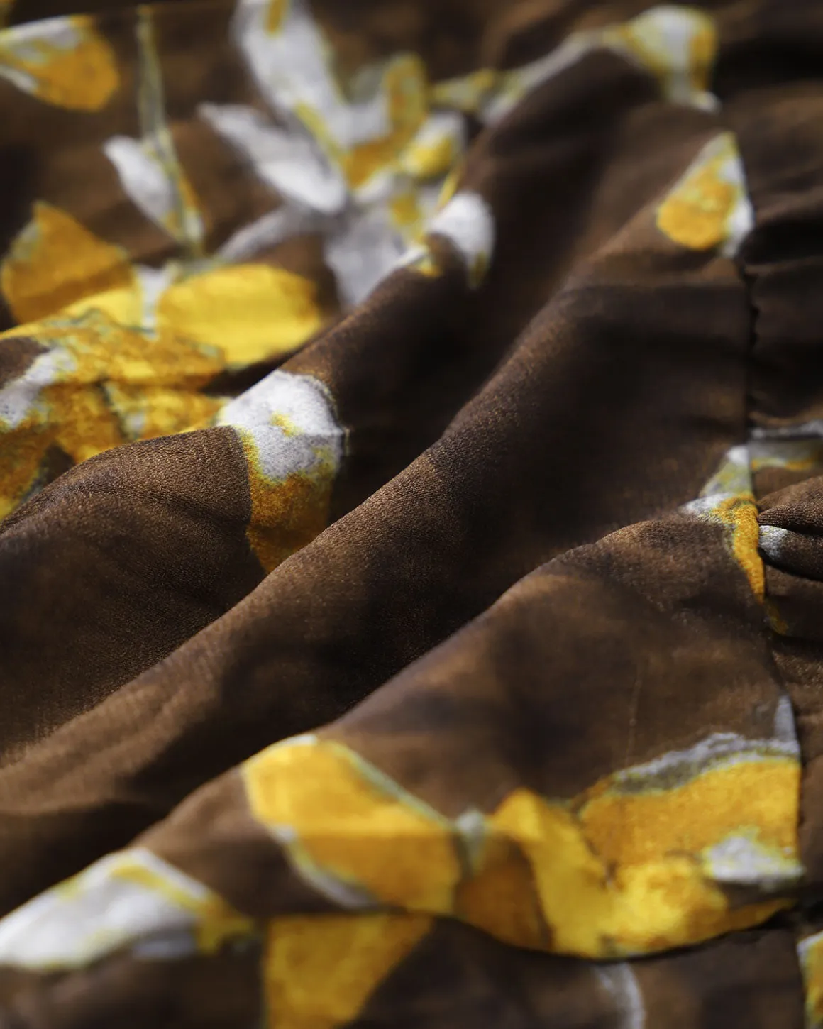 Yellow Floral Elastic Waist Midi Skirt