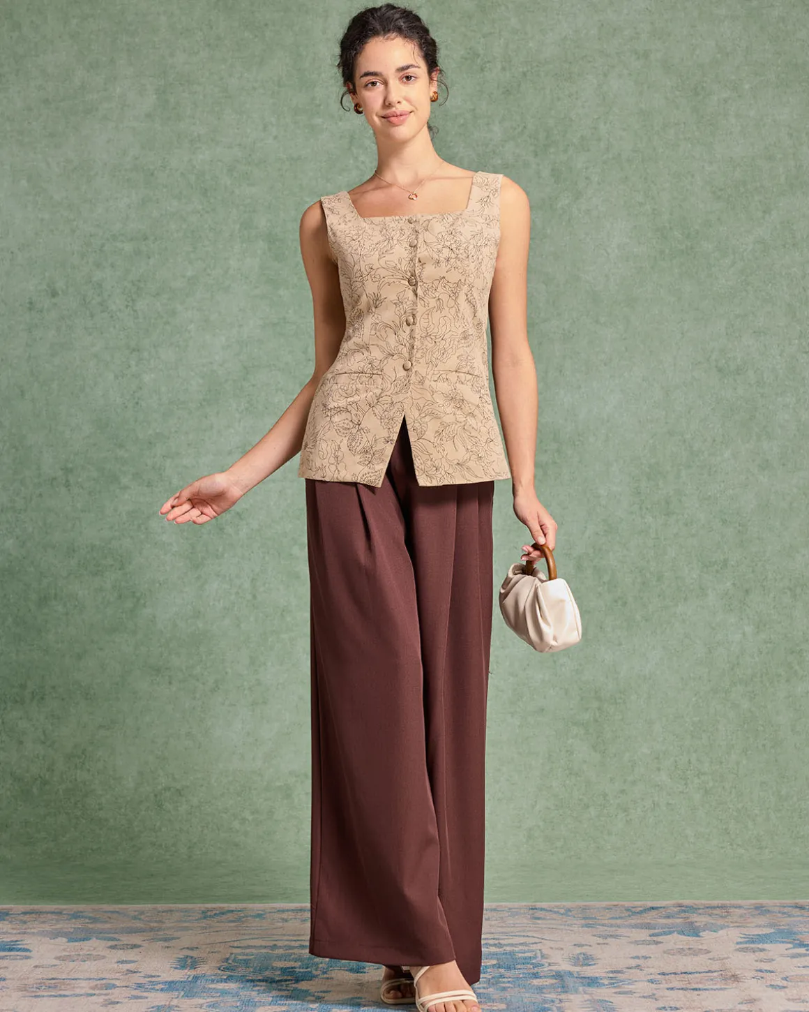 Yellow Floral Square Neck Vest
