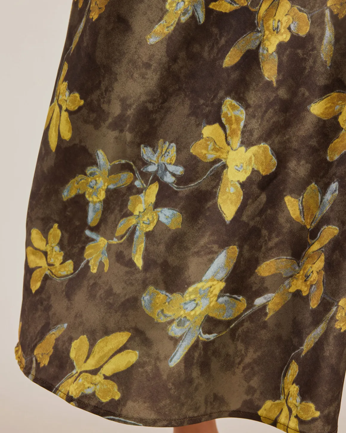 Yellow Floral Straight Midi Skirt