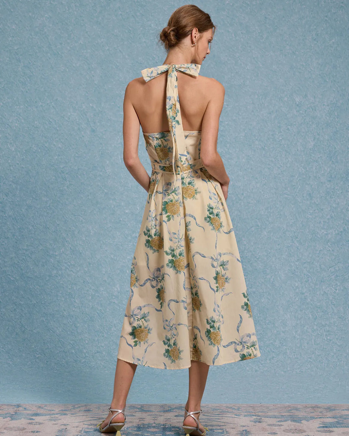 Yellow Floral Strapless Midi Dress