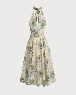 Yellow Floral Strapless Midi Dress