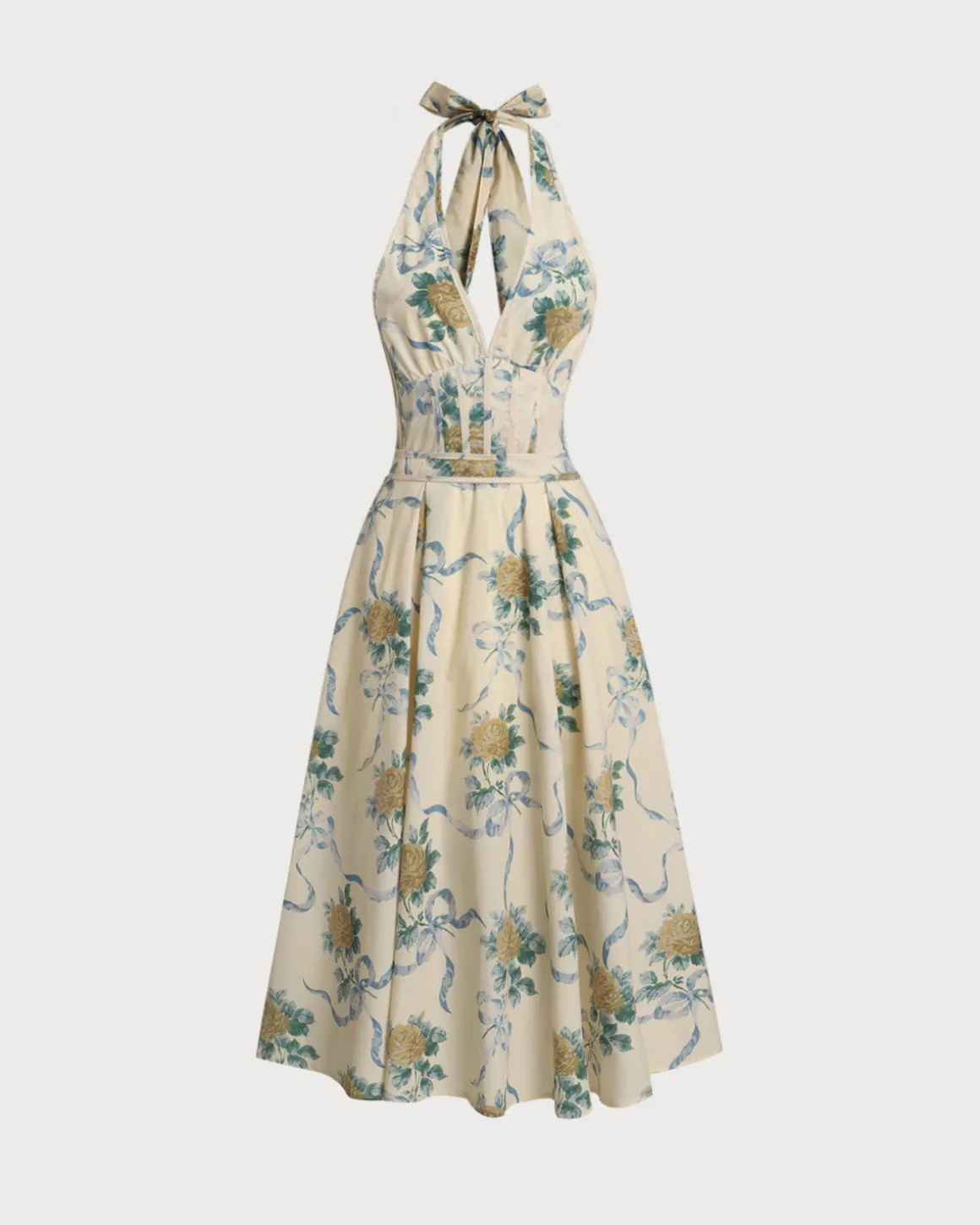Yellow Floral Strapless Midi Dress
