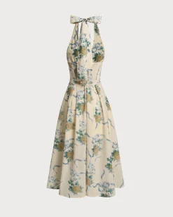 Yellow Floral Strapless Midi Dress