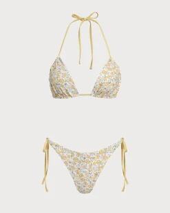 Yellow Floral Triangle Bikini Set
