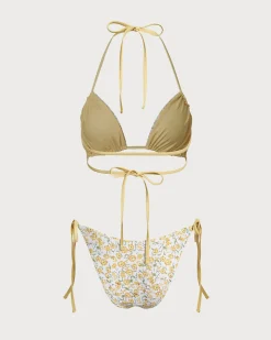 Yellow Floral Triangle Bikini Set