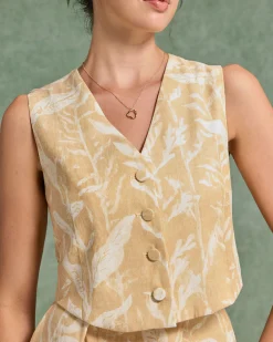 Yellow Floral V Neck Vest