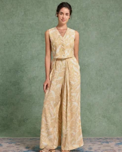 Yellow Floral V Neck Vest