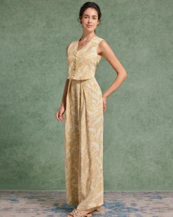 Yellow Floral V Neck Vest