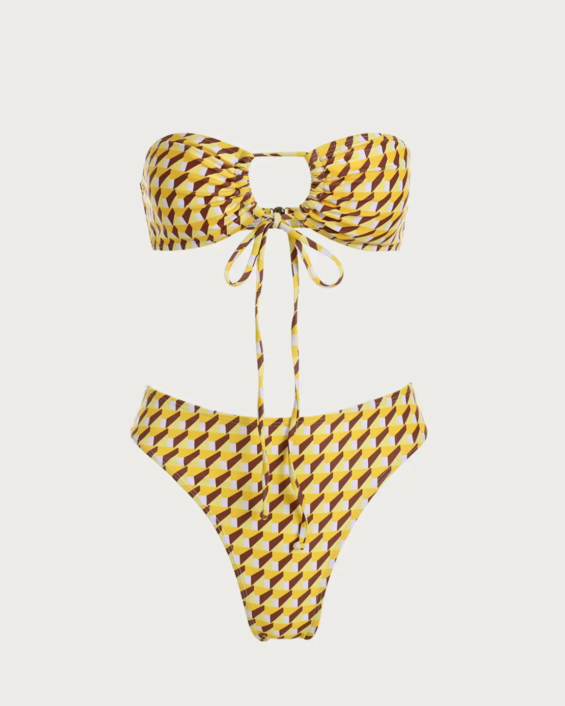 Yellow Geometric Strapless Bikini Sets