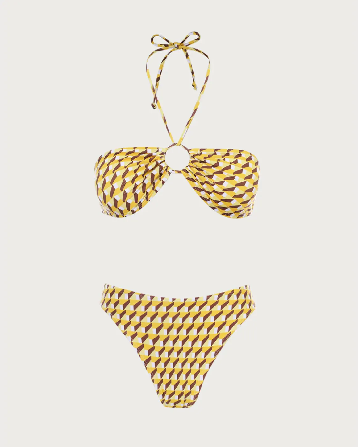 Yellow Geometric Strapless Bikini Sets