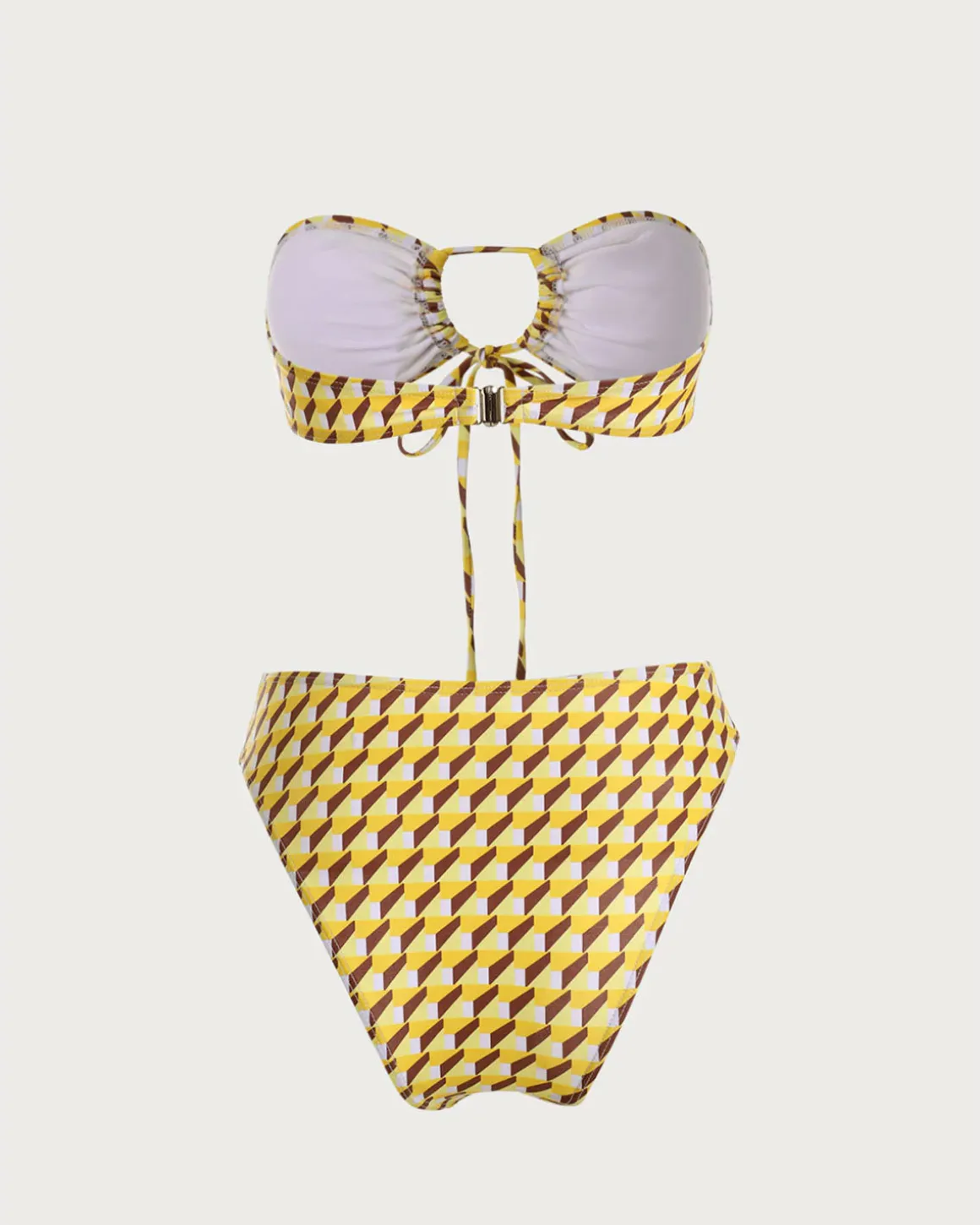 Yellow Geometric Strapless Bikini Sets