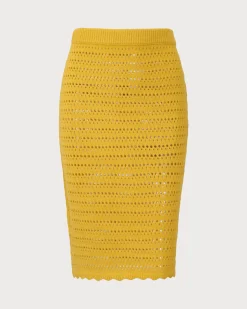 Yellow High-waisted Knee Length Knit Skirt