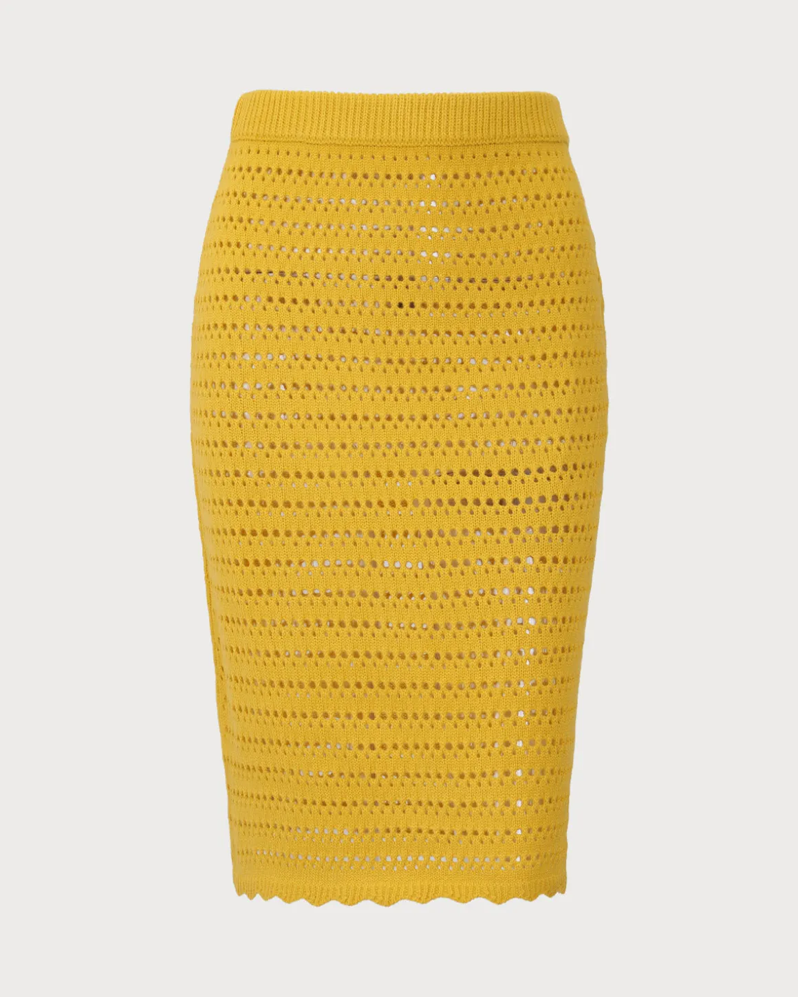 Yellow High-waisted Knee Length Knit Skirt