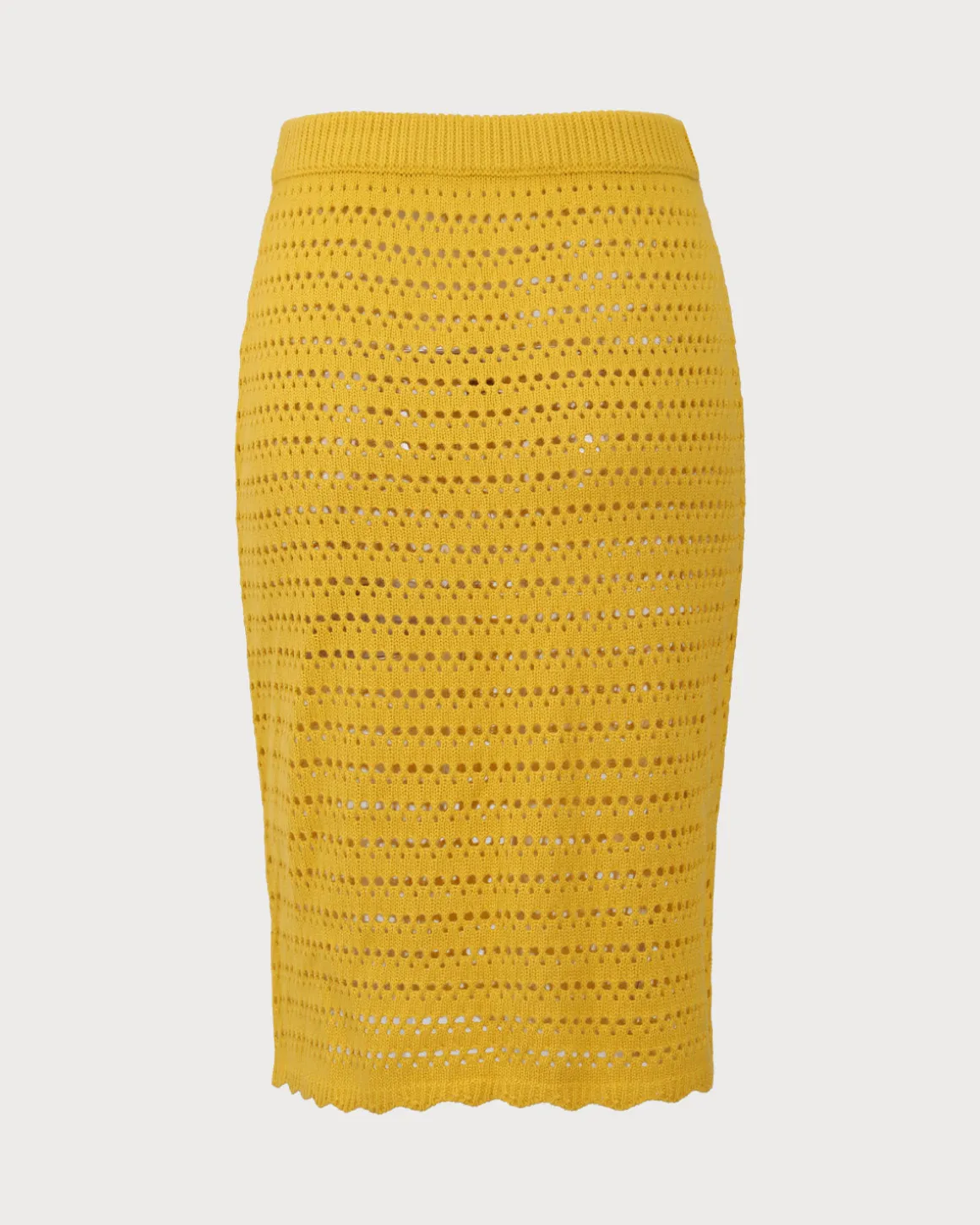 Yellow High-waisted Knee Length Knit Skirt
