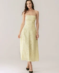 Yellow Jacquard Corset Slip Maxi Dress